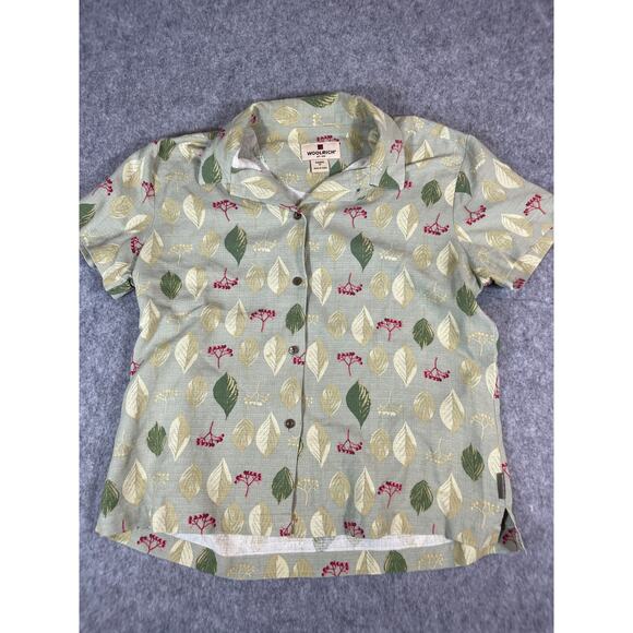 Woolrich Tops - Vintage Woolrich Button Shirt Womens M Short Sleeve Botanical Leaf Print Casual